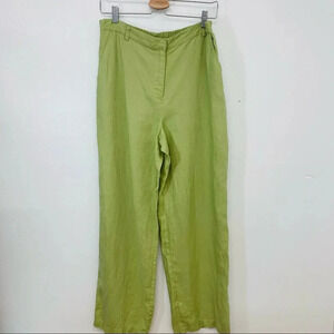JM Collection Linen Pants Woman Size 12 ‎ Green Pockets Elastic Back Lightweight
